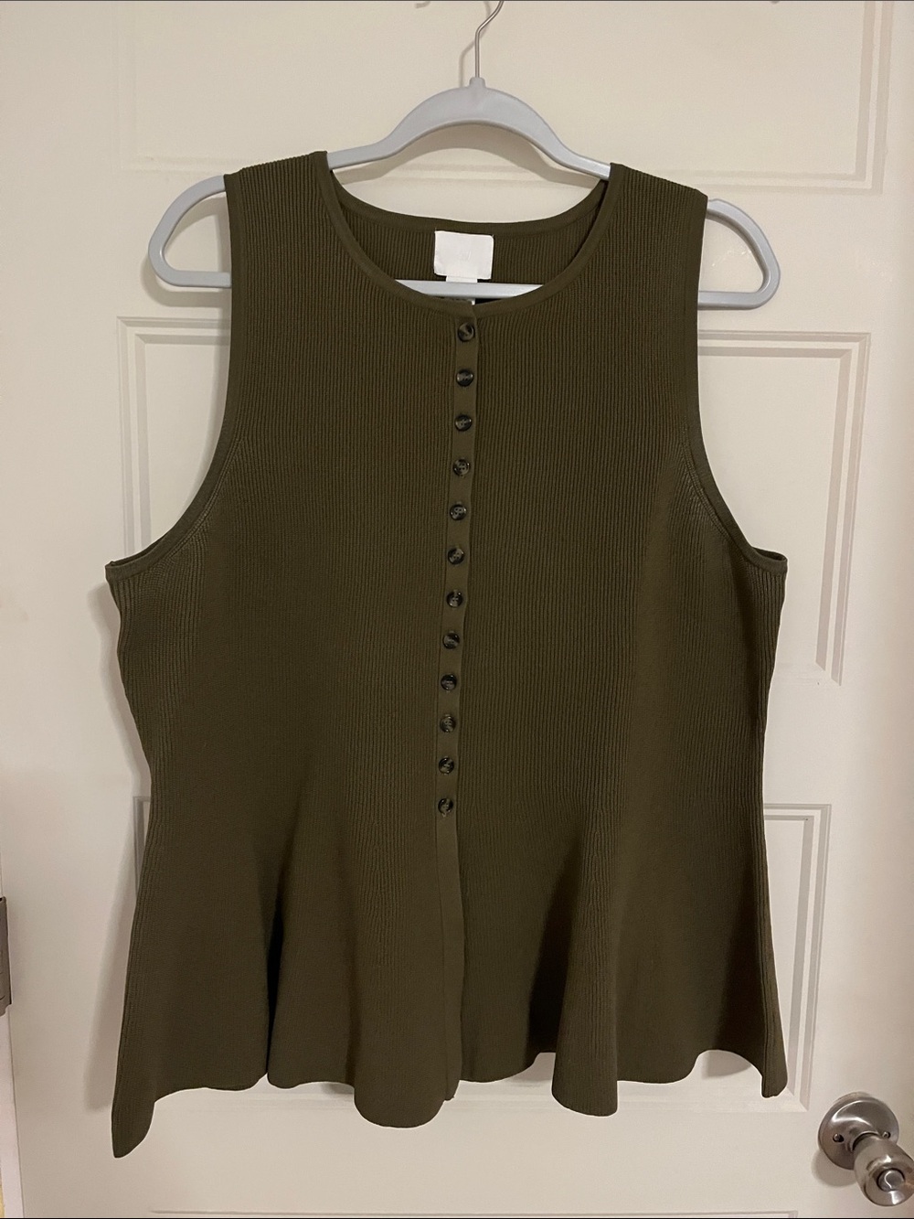 H&M Olive Green Ribbed Button-Front Peplum Tank